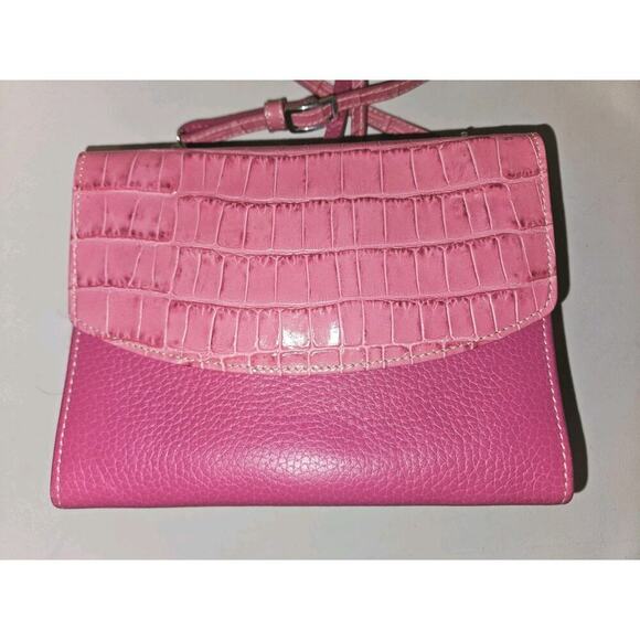 Brighton Pink Leather Croc Embossed Flap Bifold Crossbody Bag Wallet 7.5x6x2.75 - Picture 8 of 11